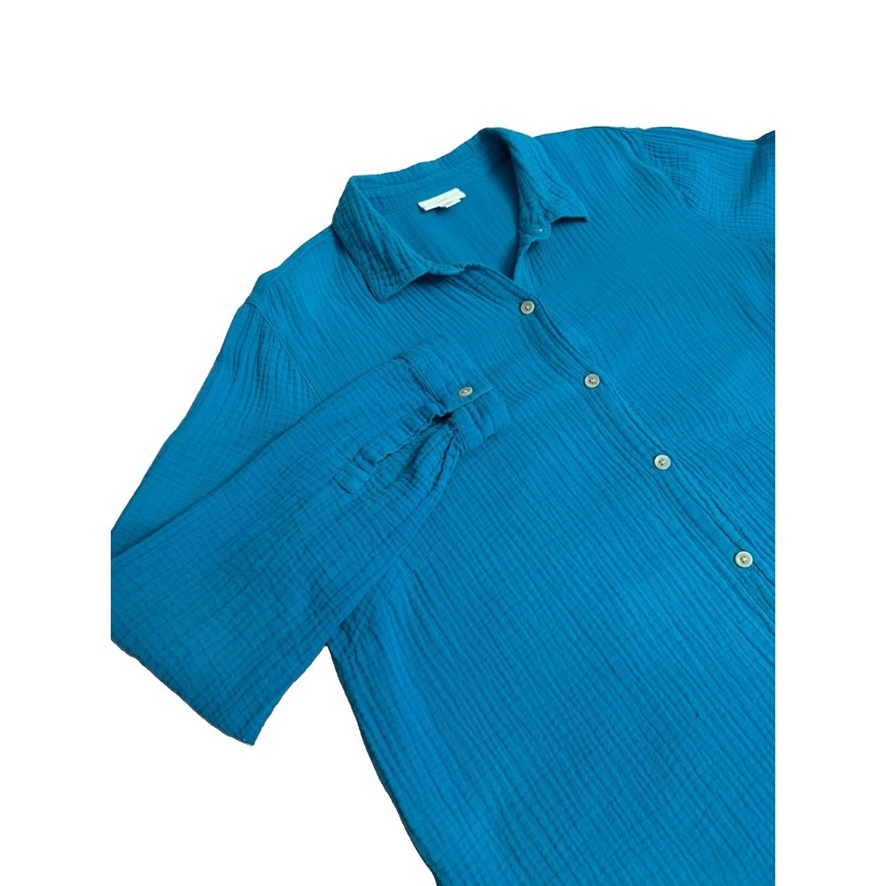 J. Jill Cotton Gauze Tunic Top Size M Turquoise Muslin Oversized Button Up Boho